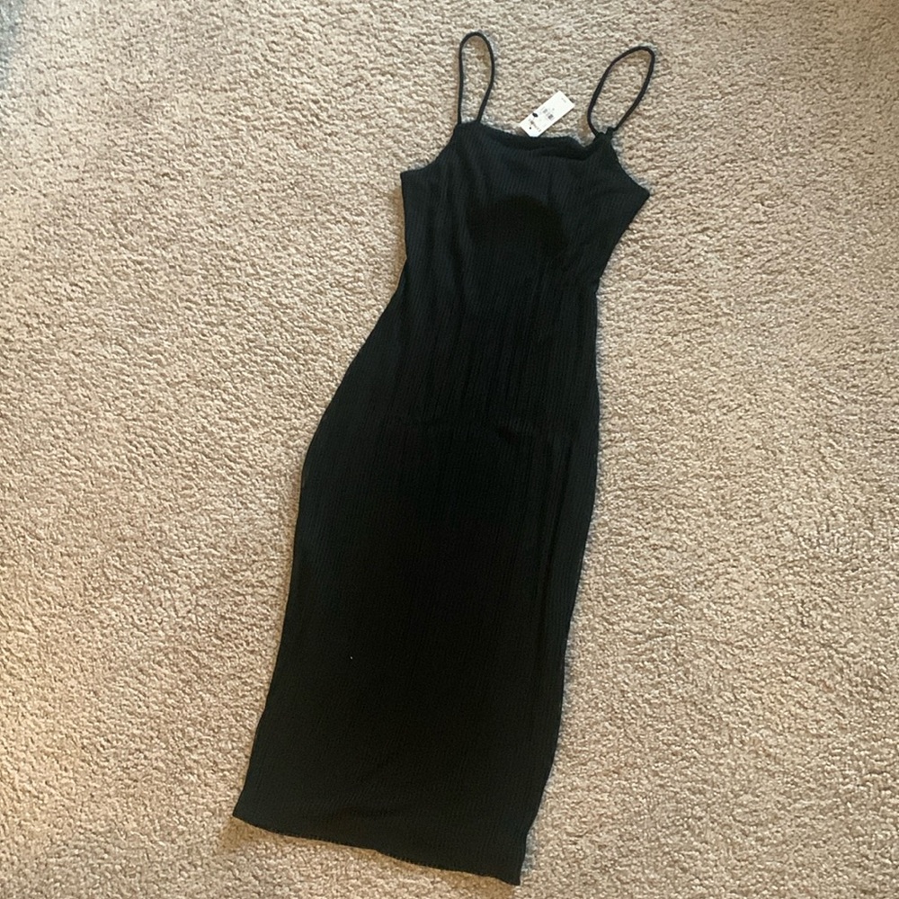 Black ribbed midi dress NWT